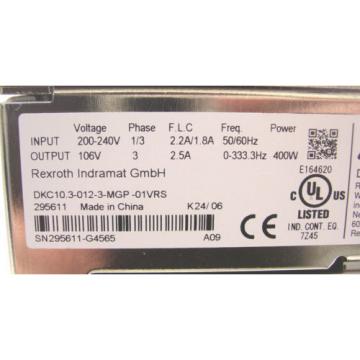 INDRAMAT France Mexico REXROTH  DRIVE CONTROLLER  DKC10.3-012-3-MGP-01VRS   60 Day Warranty!