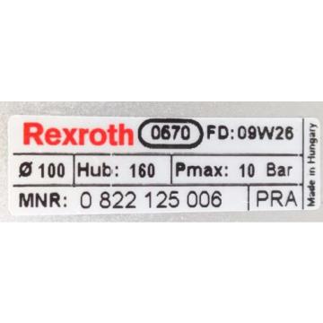 REXROTH India Mexico 0822 125006 Pneumatikzylinder Luftzylinder 10bar Ø 100mm Hub 160mm 09w26